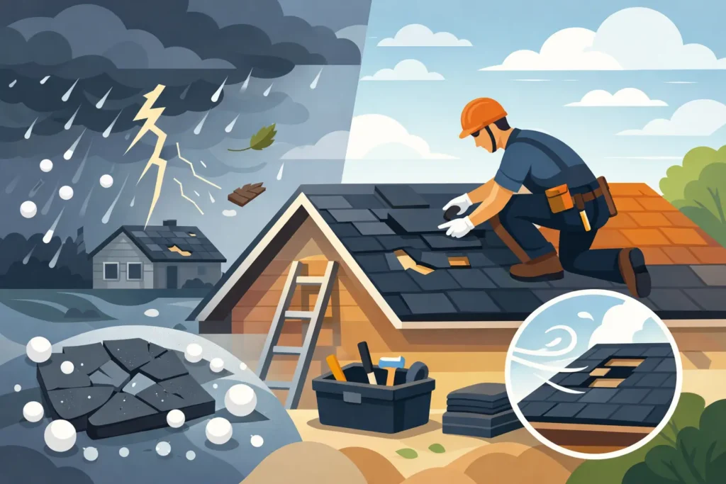 Storm Damage Roof Repair After Hail and Wind